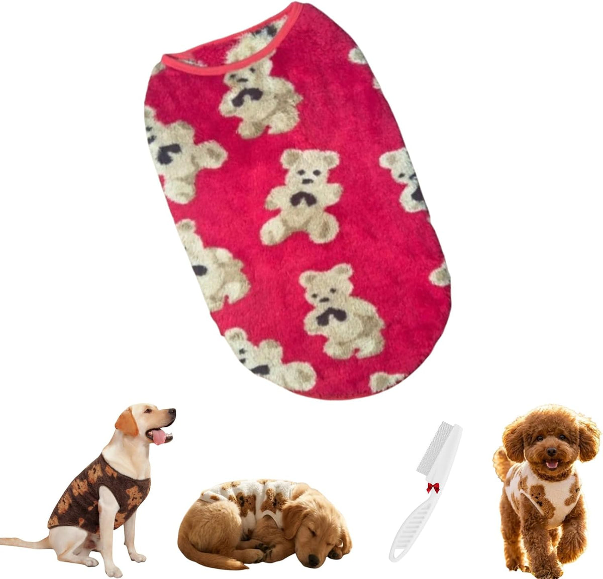 Cute Plush-Lined Pet Vest, Plush Bear Print Dog Vest (White,L)
