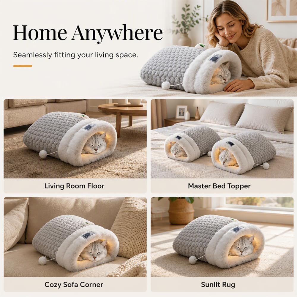 Cat Sleeping Bag for Indoor Cats, Plush Cave Bed, Machine Washable