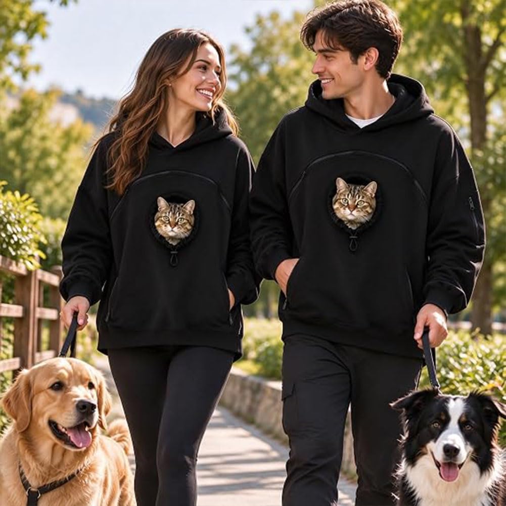 Tibue Pet Pouch Carrier Hoodie with Dog Pouch, Cat Hoodie with Pouch (Black,Large)