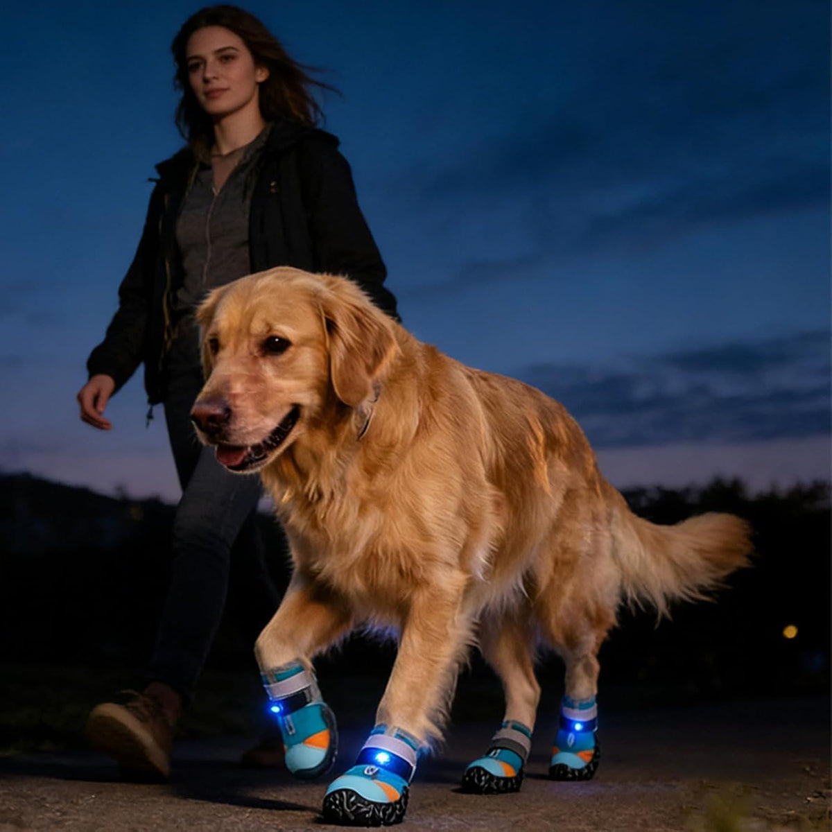 Zapatos para Perros con Luces LED, Botas Transpirables, Breathable Non-Slip Paw Protectors, for Low-Light Outdoor Walks 