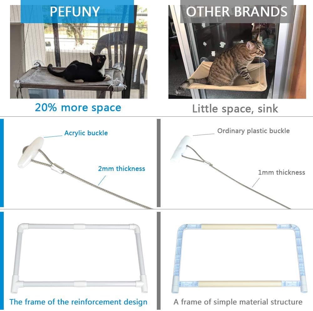 Cat Window Hammock – Mess-Free Waterproof Cats Window Perch for Large Cats, Strong Suction Cup Hammock with Flannel Cove
