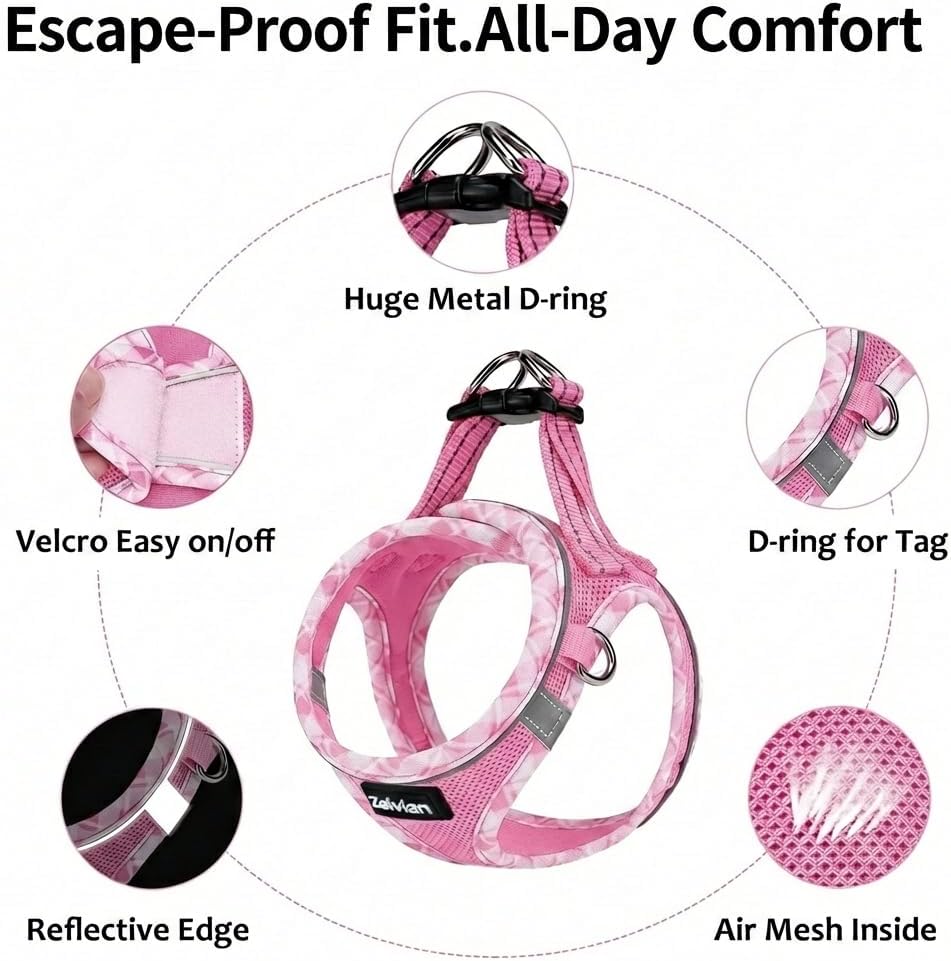 Escape Proof Cat Harness and Leash, Adjustable Vest, Pink, M