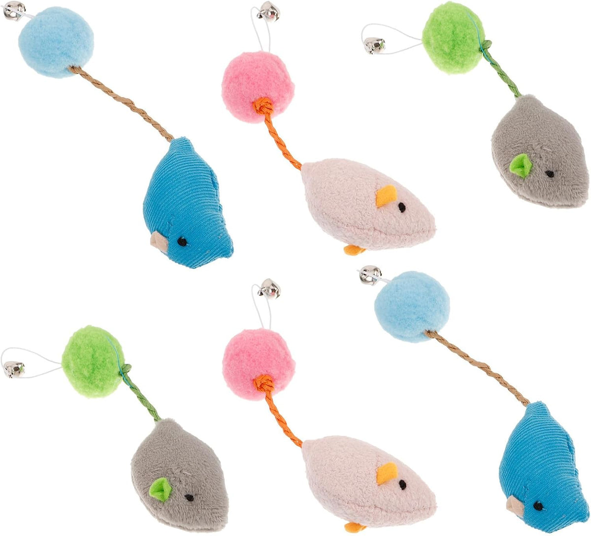 6pcs Plush Mouse Cat with Bell and Active Play