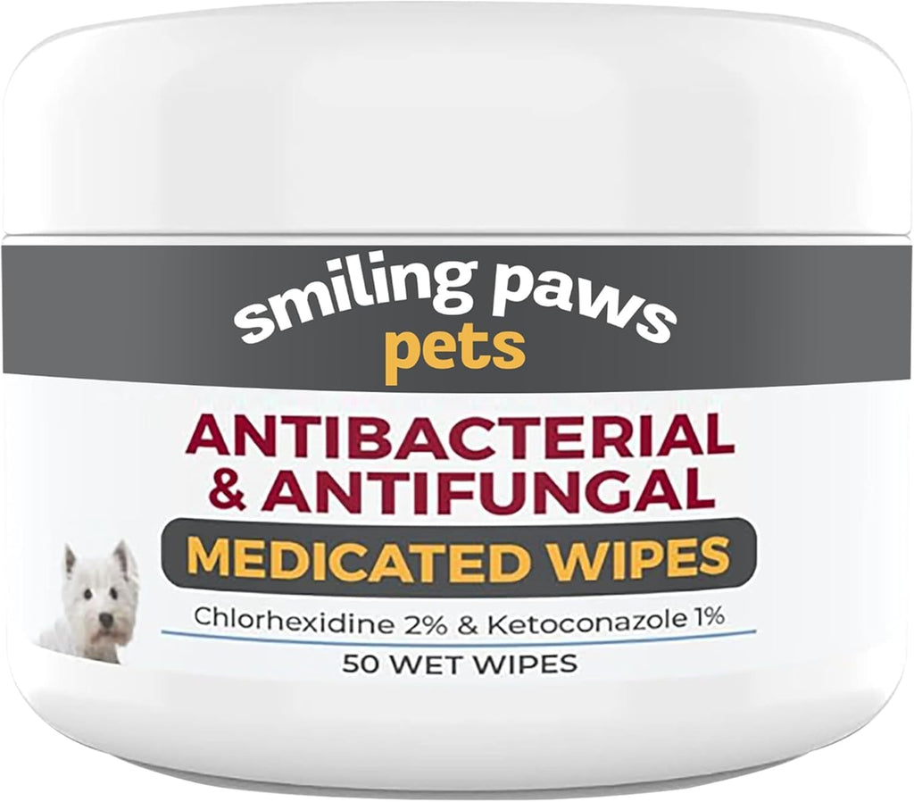 Smiling Paws Medicated Grooming Wipes w/Aloe for Dogs & Cats, 1pk, 50 Wipes