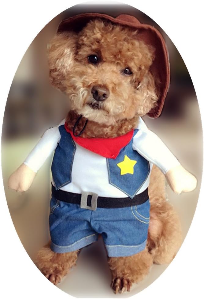 Cowboy Dog Costume with Hat - Blue Cat & Small Dog Halloween Costume (Small)