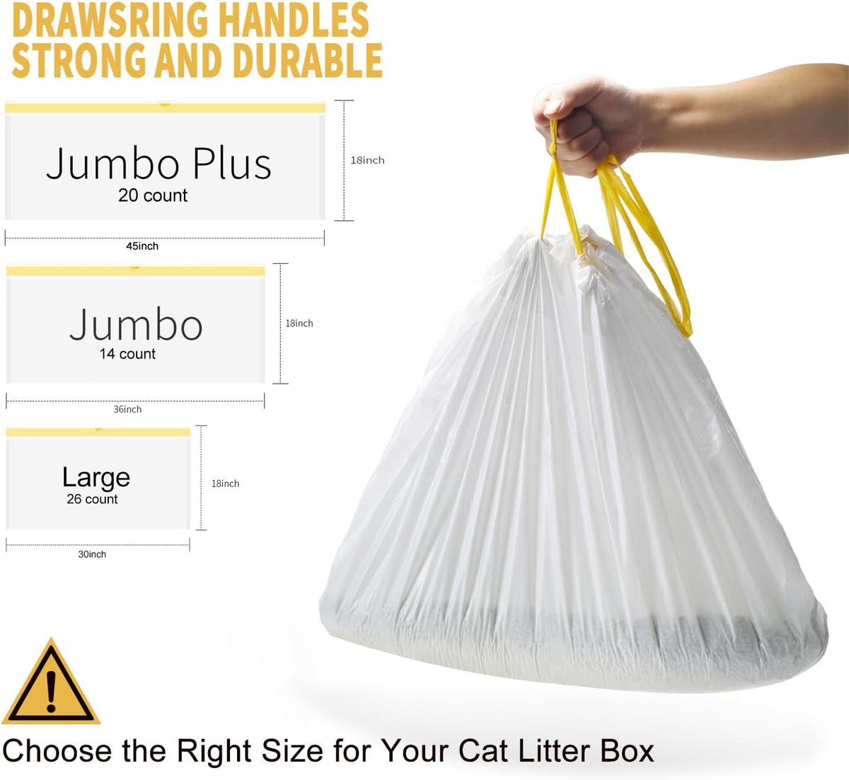 KONE Cat Litter Box Liners, 14 Count Jumbo Extra Durable Large Drawstring Kitty Litter Pan Bags Cat Waste Litter Bags Pe