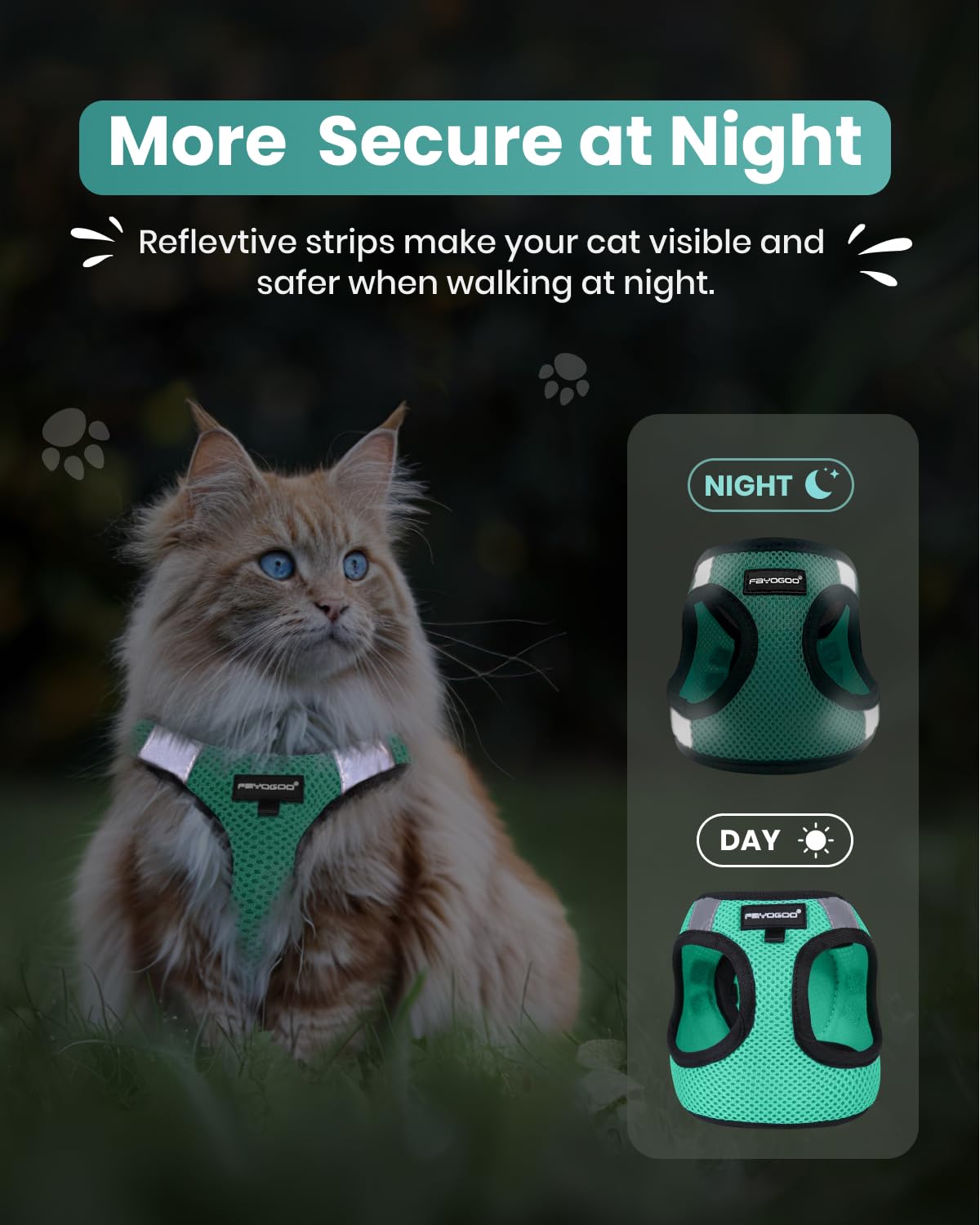 FAYOGOO Cat Harness and Leash Set, Escape-Proof Step-in Vest for Walking