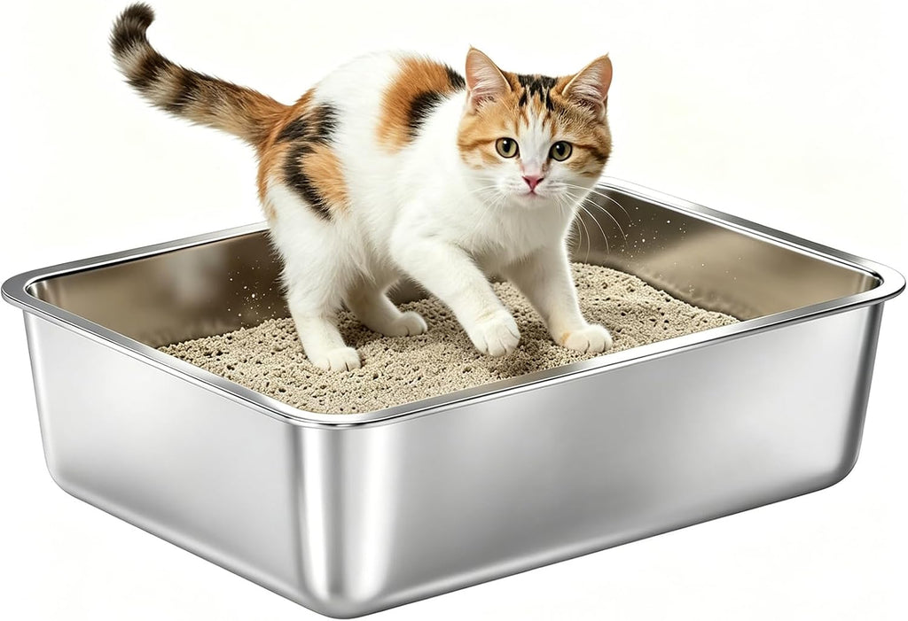 Stainless Steel Litter Box Kitten,Metal Cat Litter Box Low Entry,4" H