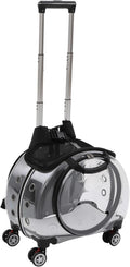 Cat Carrier with Wheels, Transparent Pet Trolley Case Pet Backpack, Black