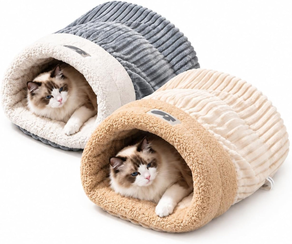 Cat Sleeping Bag Cave Bed, Soft Plush Enclosed Cat Nest, Warm Burrow Cat Bed for Indoor Cats, Anti Cold Semi Closed Pet 