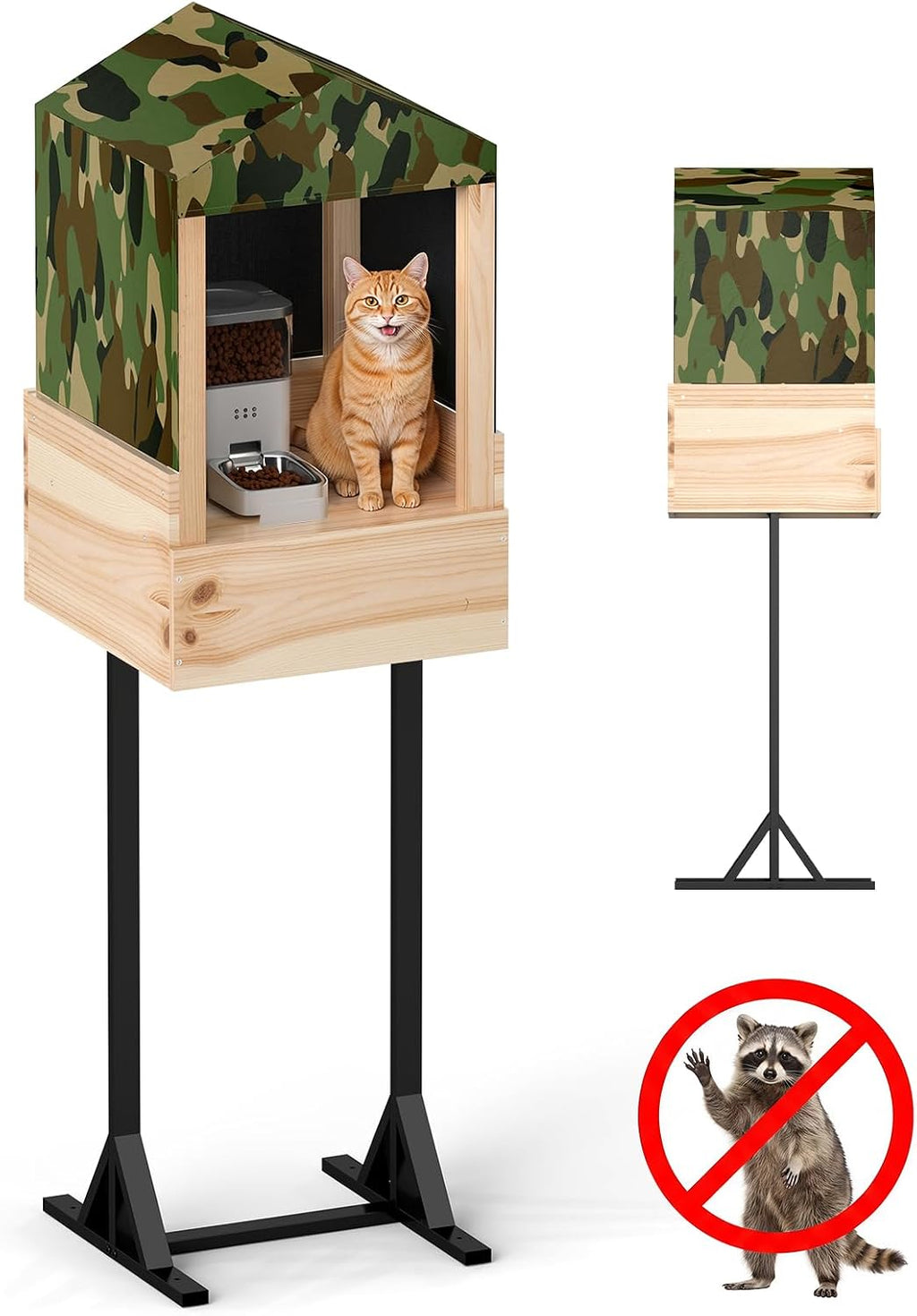 Outdoor Cat Feeding Station, Raccoon Proof Elevated Stand, Waterproof