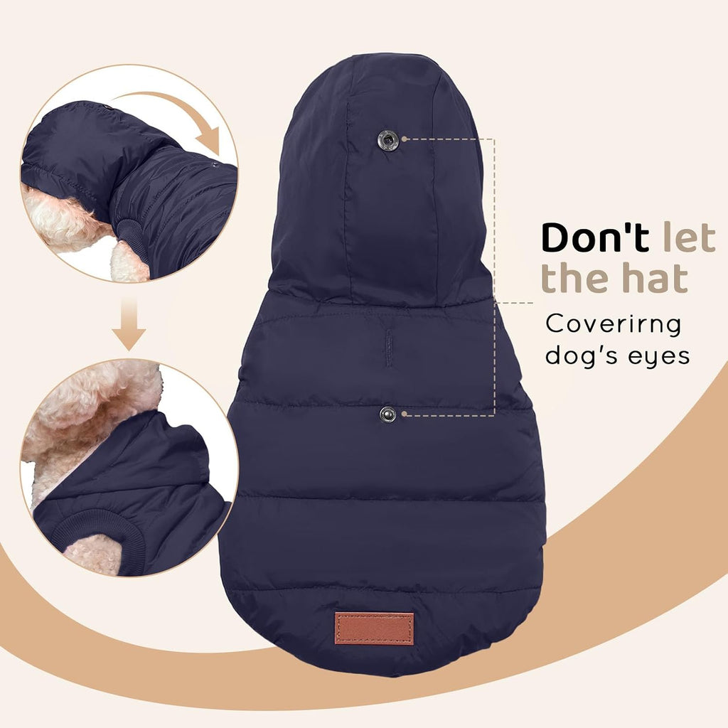 Vecomfy Warm Dog Coats with Hoodie,Winter Dog Jackets for Small Dogs