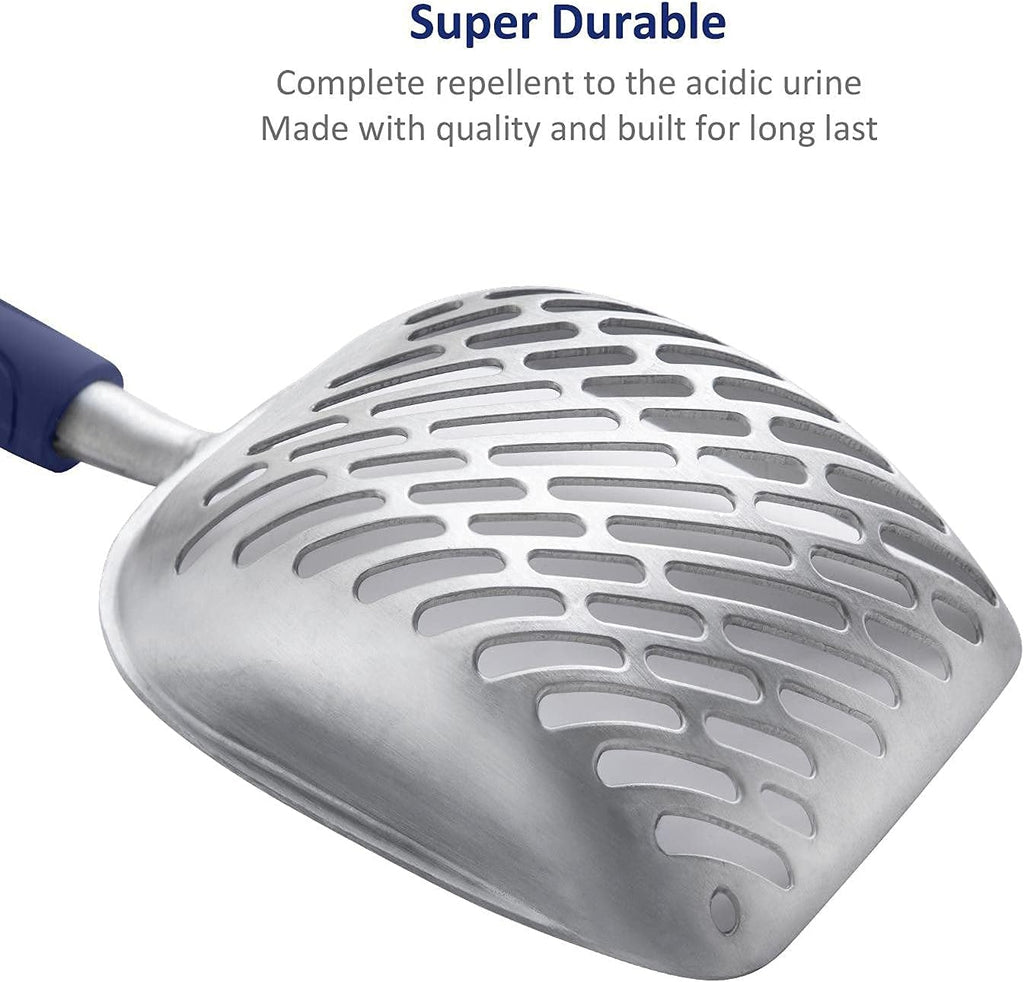 Cat Litter Scoop, Aluminum Alloy Sifter, Kitty Metal Scooper, Deep Shovel with Diagonal Sifting Hole, Long Handle, Kitte