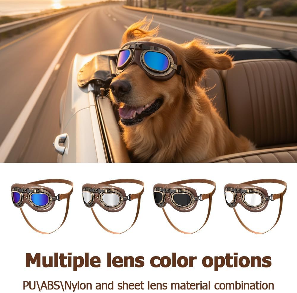 Retro Dog Aviator Sunglasses, Pet Goggles for Medium Large Dogs