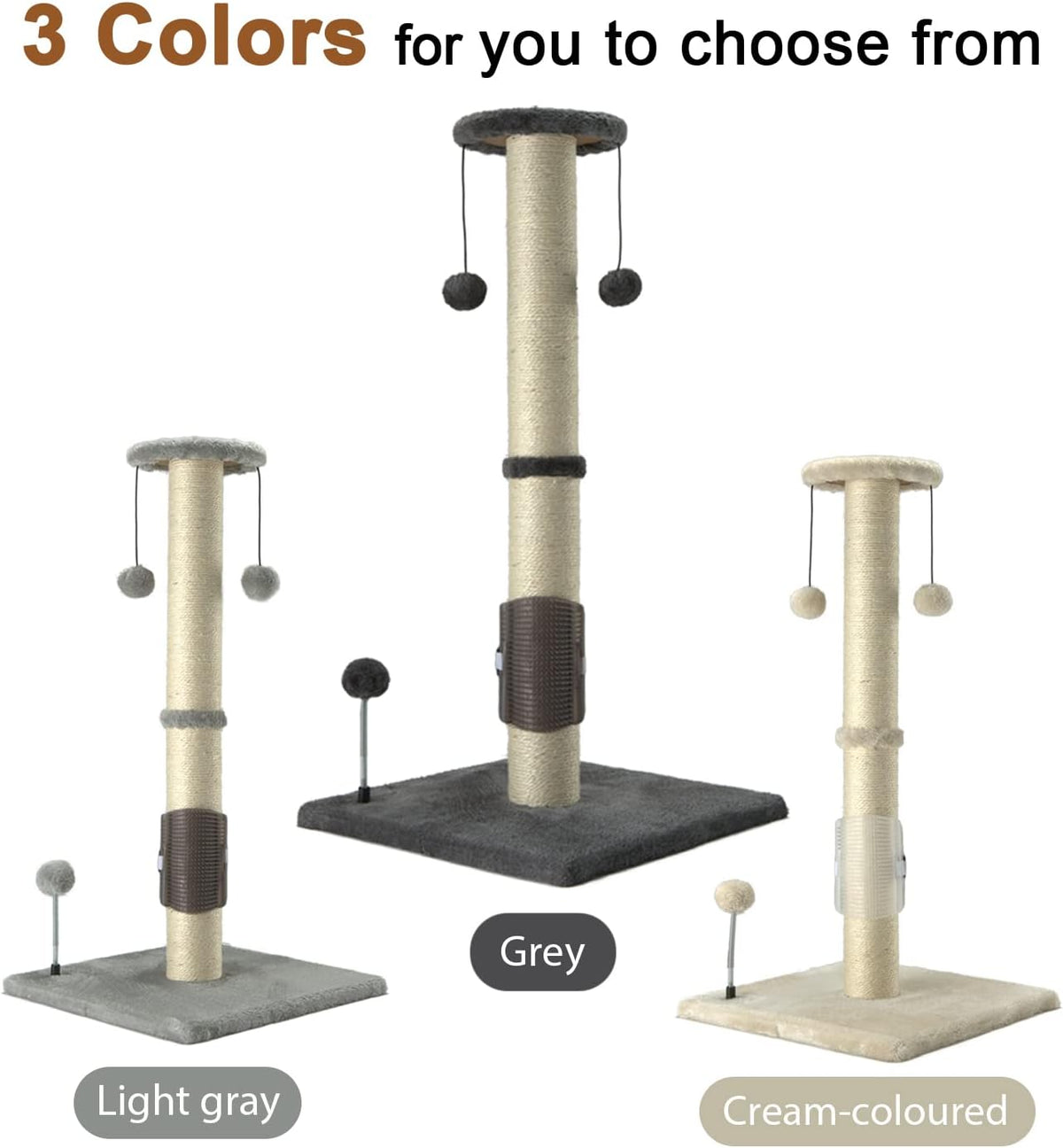 PEEKAB 32" Tall Cat Scratching Post Sisal Scratch Posts,with Hanging Ball and Self-Massage Brush Vertical Scratcher for 