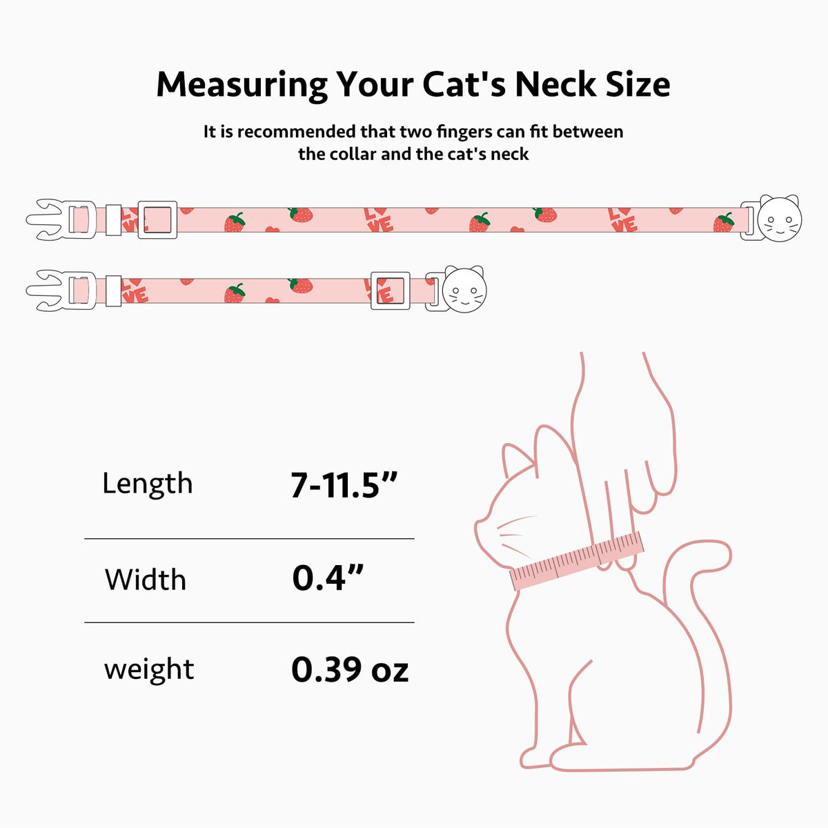 2 Pack Cotton Cat Collar Pink Strawberrie White Heart Cute Kitten Collar