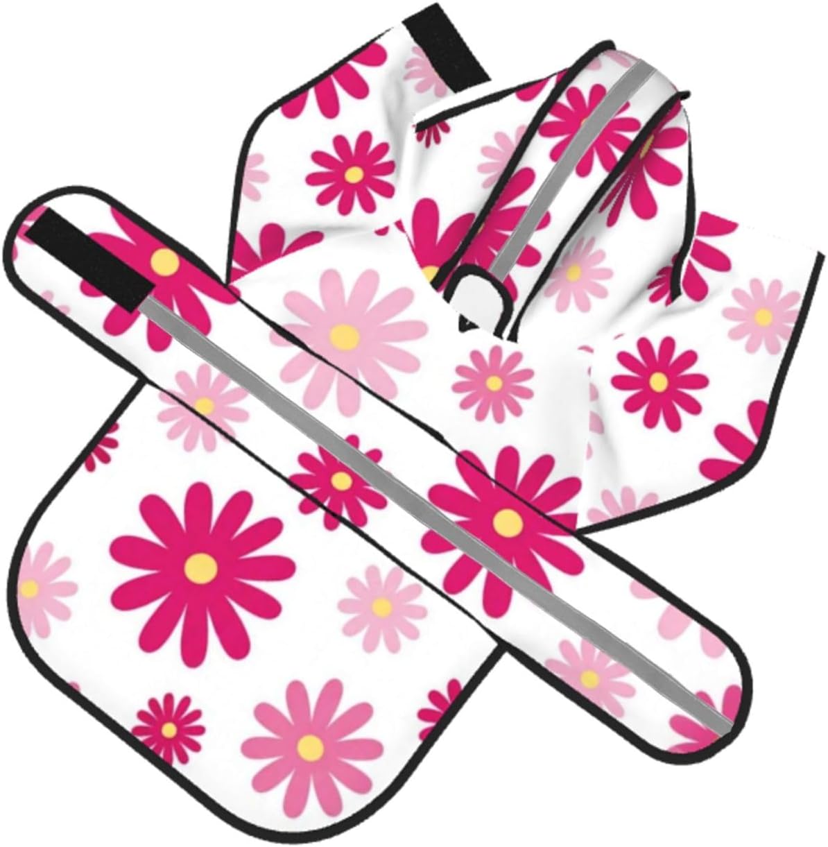 Pink Daisy Floral Pattern Dog Raincoat with Hood, Reflective Strips, Leash Opening, Water Resistant Large