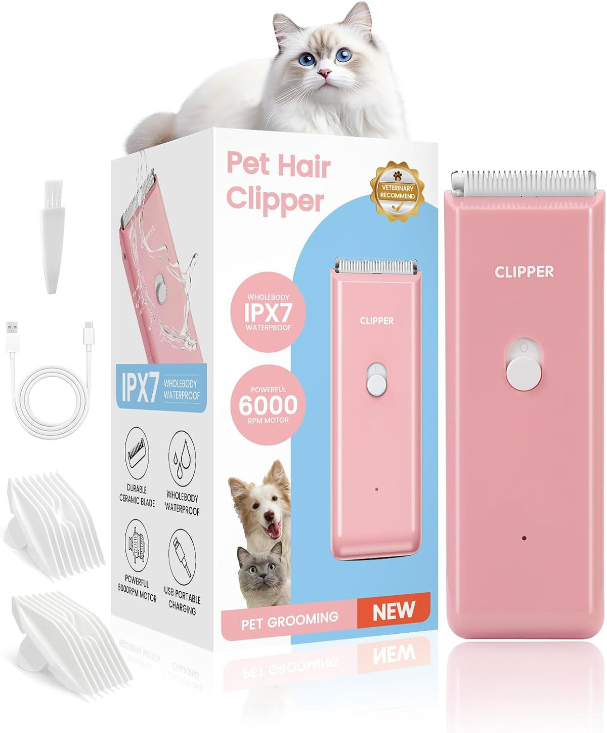 Pet Grooming Clippers Low Noise Waterproof Dog Cat Hair Trimmer
