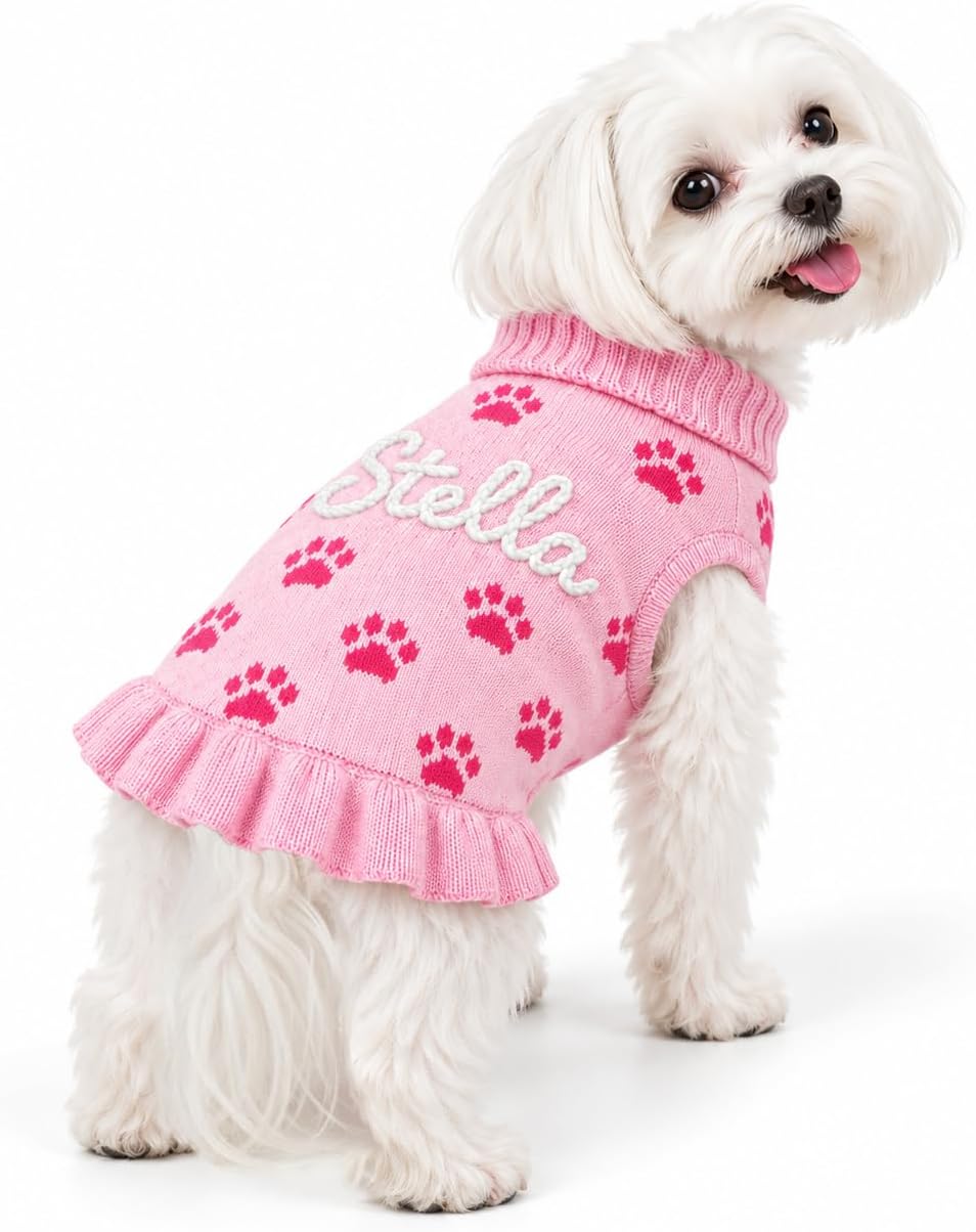 Personalized Dog Dress, Hand-Embroidered Name and Christmas Gift