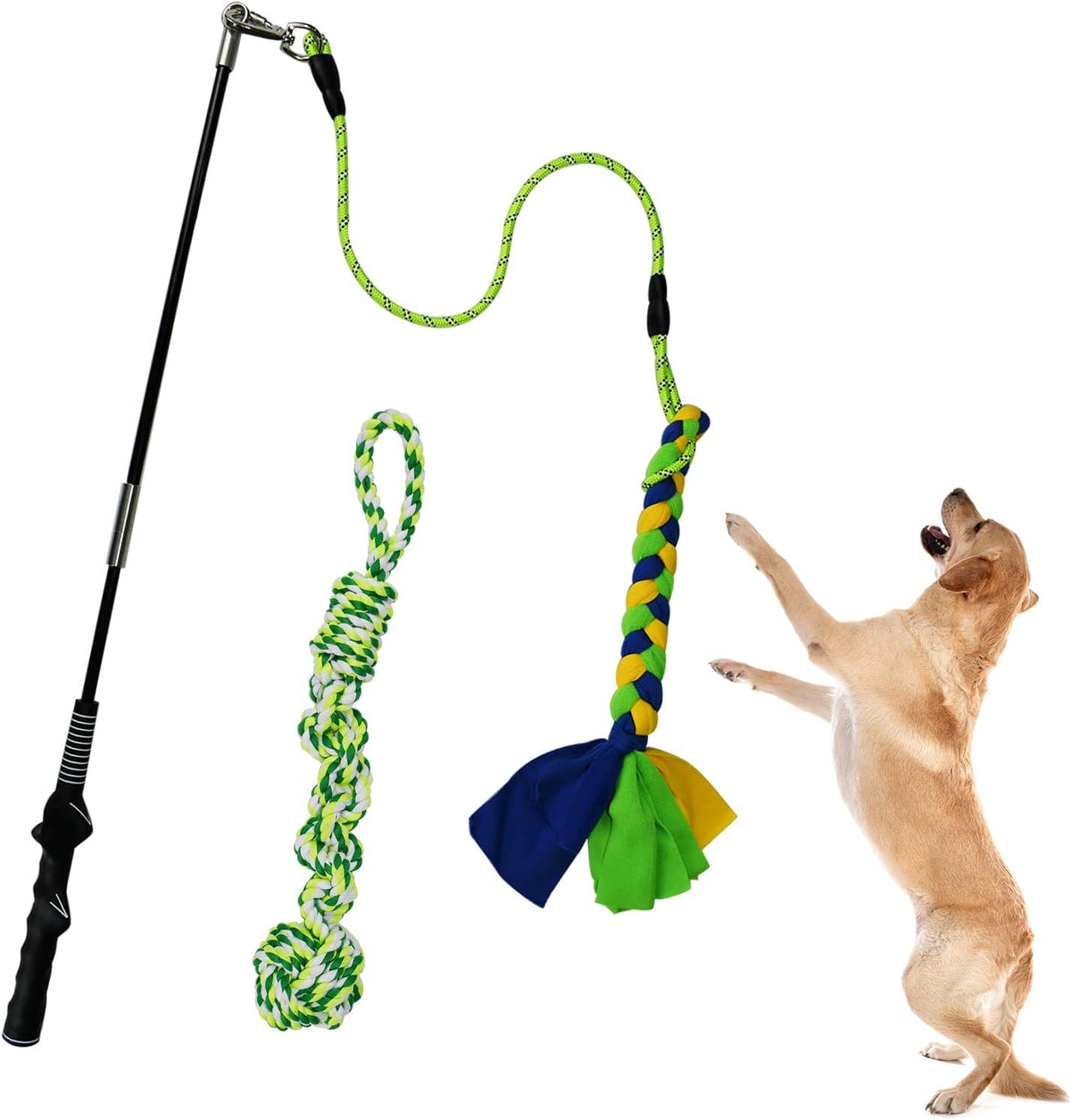 Flirt Pole for Dogs, Interactive Dog Toys Teaser Wand Play Pole with Fleece Rope Lure Chewing Toy for Small Medium Large
