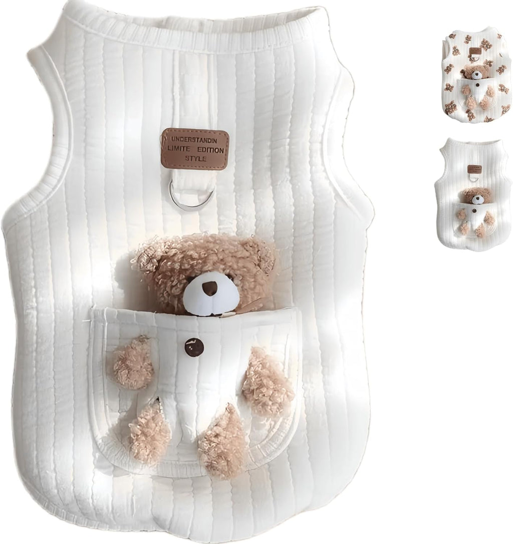Dog Vest with 3D Plush Teddy Bear Pocket, 2-Pack，S (2.2-4.4lbs)