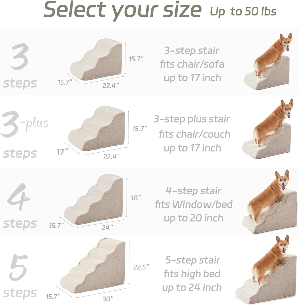 Dog Stairs for Small Dogs 15.7'' H, 3-Step High Density Foam