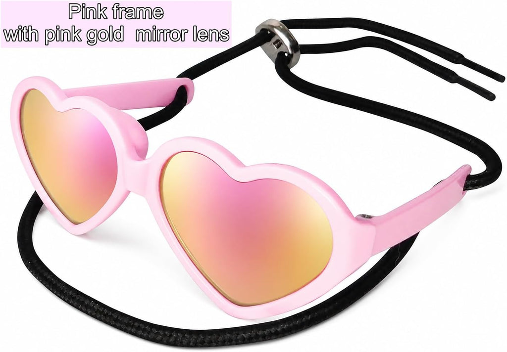 G016-1 Dog Pet Heart Costume Sunglasses for Small to Medium Breed (Up to 15 lbs, Heart Pink-Pink Mirror)