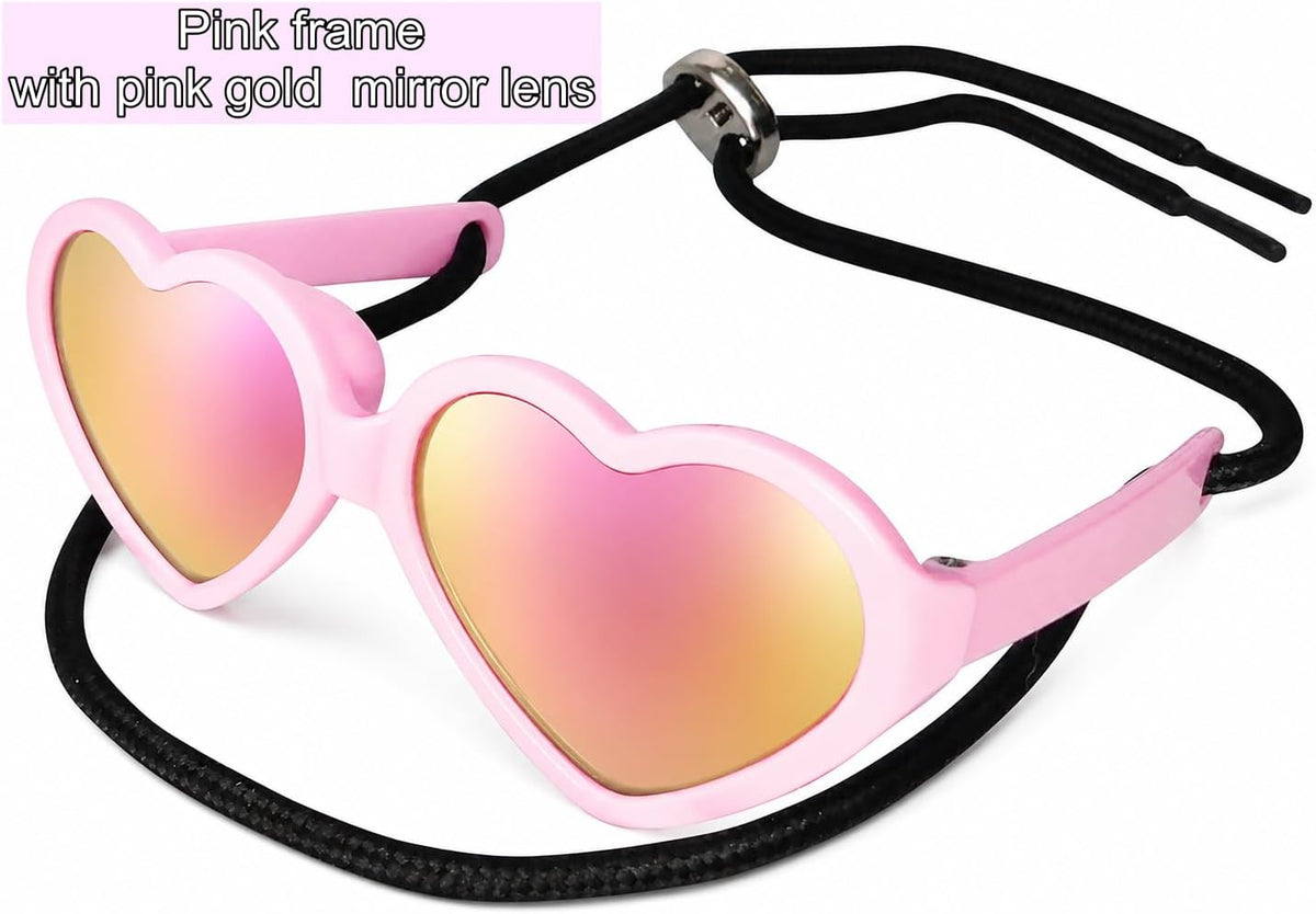 G016-1 Dog Pet Heart Costume Sunglasses for Small to Medium Breed (Up to 15 lbs, Heart Pink-Pink Mirror)