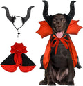 2 Pcs Dog Halloween Costume Set Cat Witch Vampire Cape Devil Horns Hat Holiday Clothes for Cat Puppy Halloween Party Pet