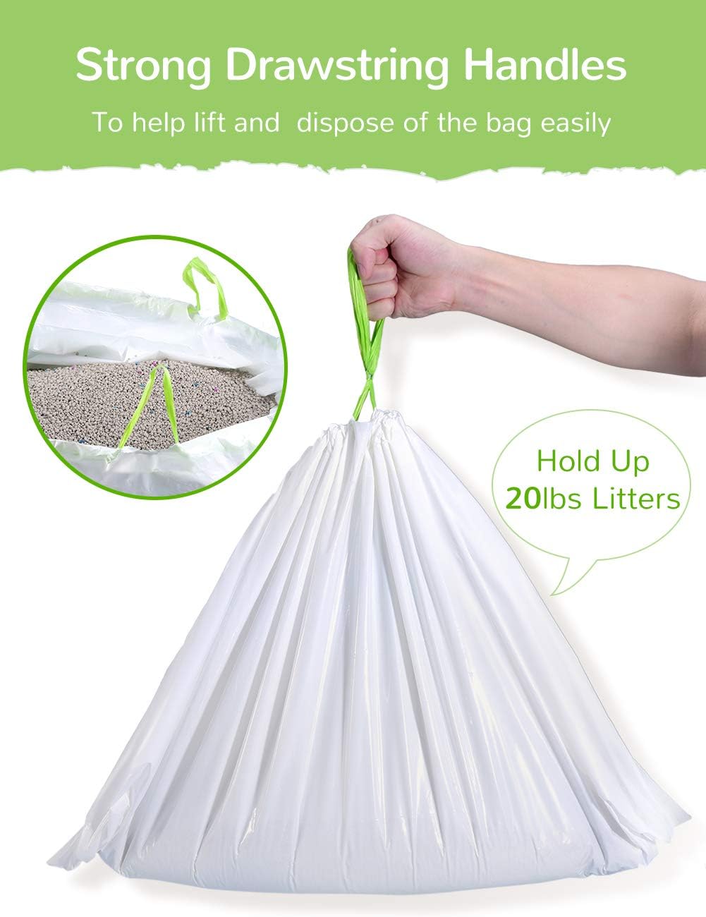 Litter Box Liners, 34 Count Jumbo Cat Litter Pan liners, Drawstring Litter Liner Bags For Litter Box, Easy Clean Up Thic