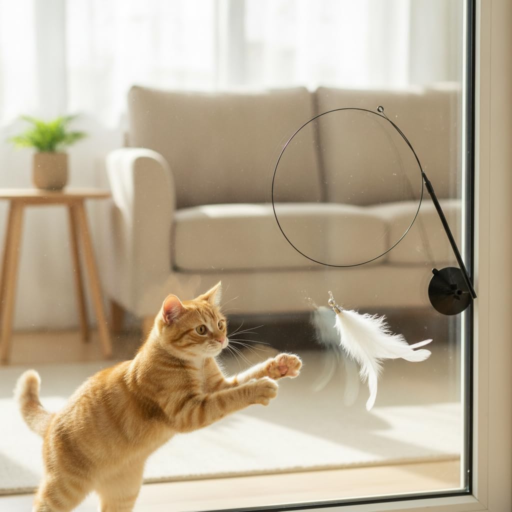 Cat Teaser , Interactive Feather Toy , Press-handle Single Black Feather
