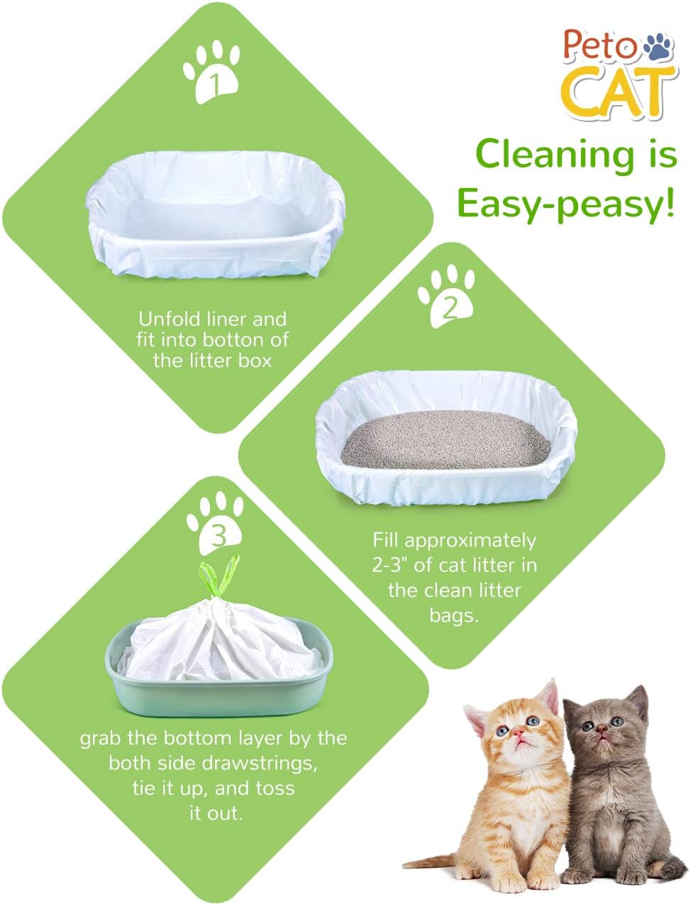 Litter Box Liners, 34 Count Jumbo Cat Litter Pan liners, Drawstring Litter Liner Bags For Litter Box, Easy Clean Up Thic