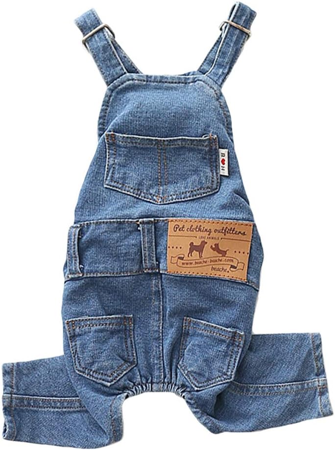 Dog Denim Overalls Pet Jeans Jumpsuit Four Legs Clothes Outfits,L