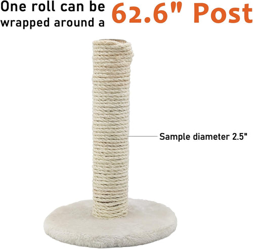 1/4in 164FT Natural Sisal Rope for Cat Tree, Cat Scratch Rope Replacement