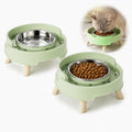Ant Proof Elevated Cat Bowls with Stainless Steel Bowls (Green-2Pcs)