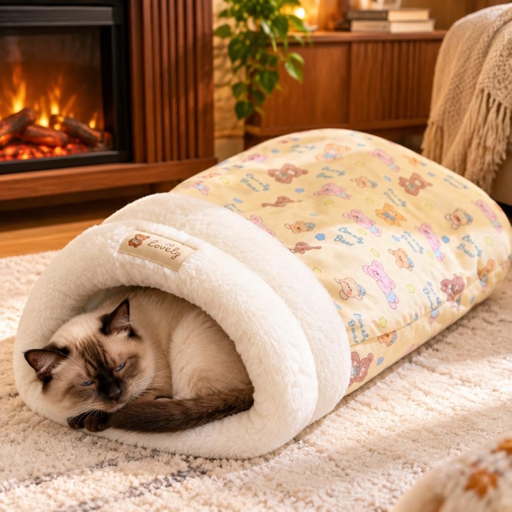 Cat Sleeping Bag Warm Soft Fluffy Cozy Pet Bed for Indoor Cats