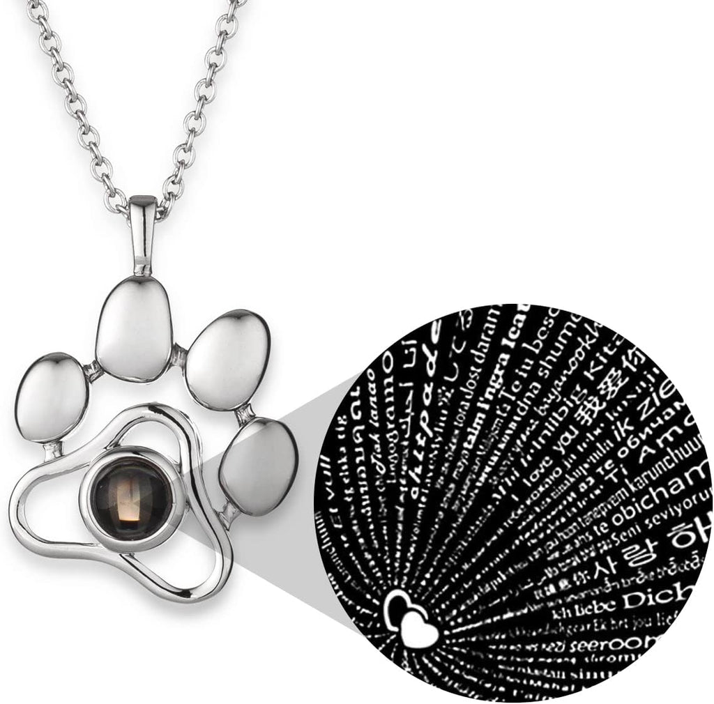OPALSTOCK Personalized Pet Photo Necklace, Custom Photo Charm Projection Necklace Dog Cat Paw Pendant Pet Memorial Jewel