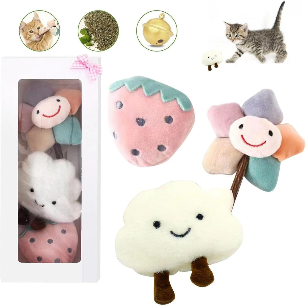 4-Pack Catnip Toys for Cats with Bells, Fruit-Shaped Soft Plush Interactive Set in Gift Box for Indoor Cats and Kittens,