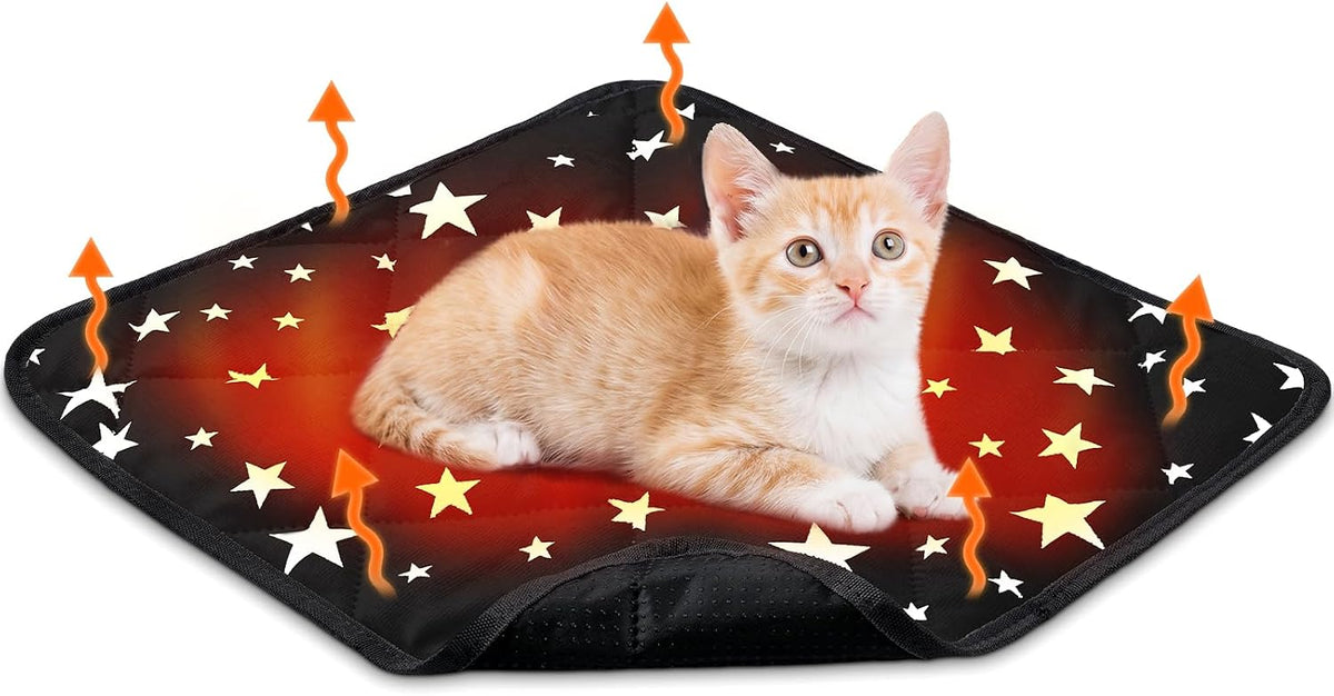 Self Heating Cat Bed Mat Self Warming Pad, Black, 12 x 12 x 0.4 Inch