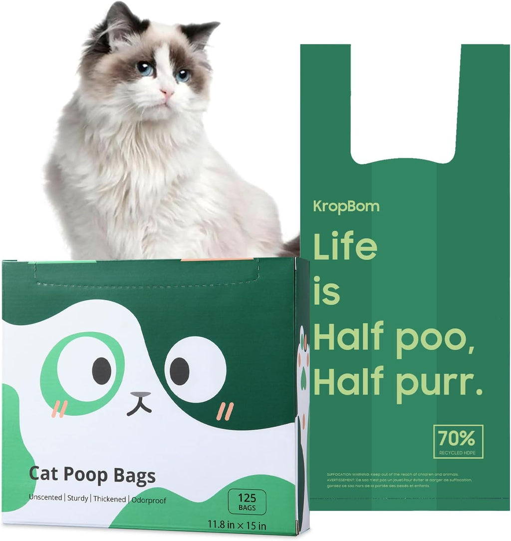 125 Count Cat Poop Bags with Handles, Disposable Litter Bags for Pet Poop, Extra-Thick Kitty Cat Waste Bags Easy Tie Lea