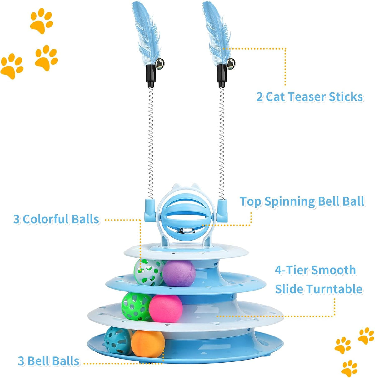 Interactive Cat Toys Kitten Puzzle Ball with 2 Cat Teasers (Blue)