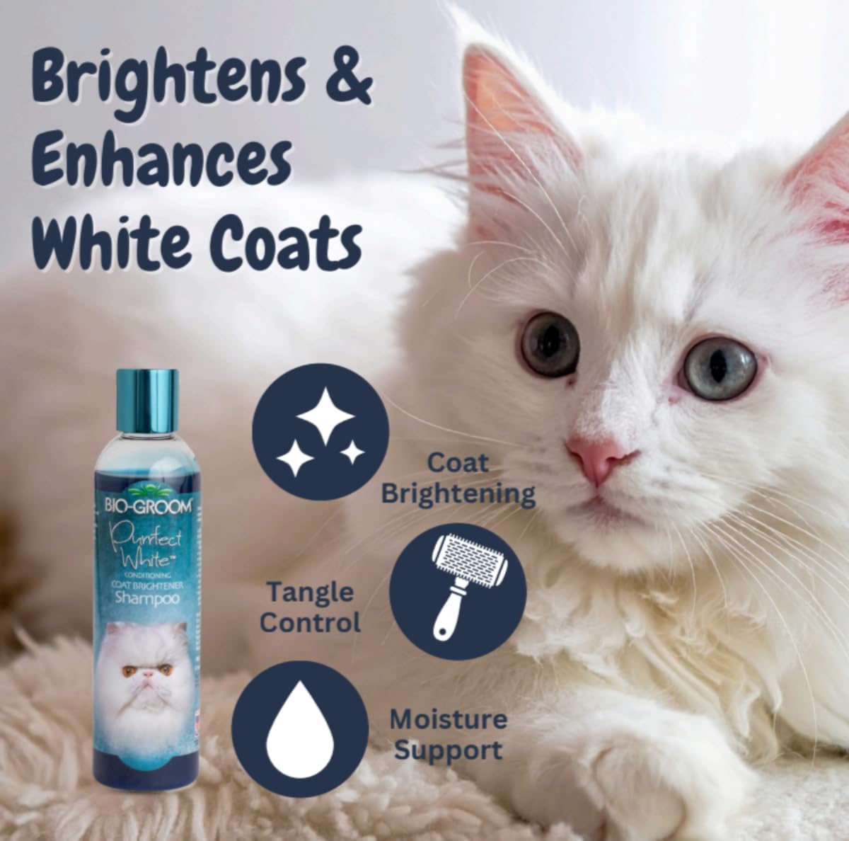 Bio-Groom Purrfect White Cat Shampoo, Coat Brightener, 8 fl oz, 1-Pack
