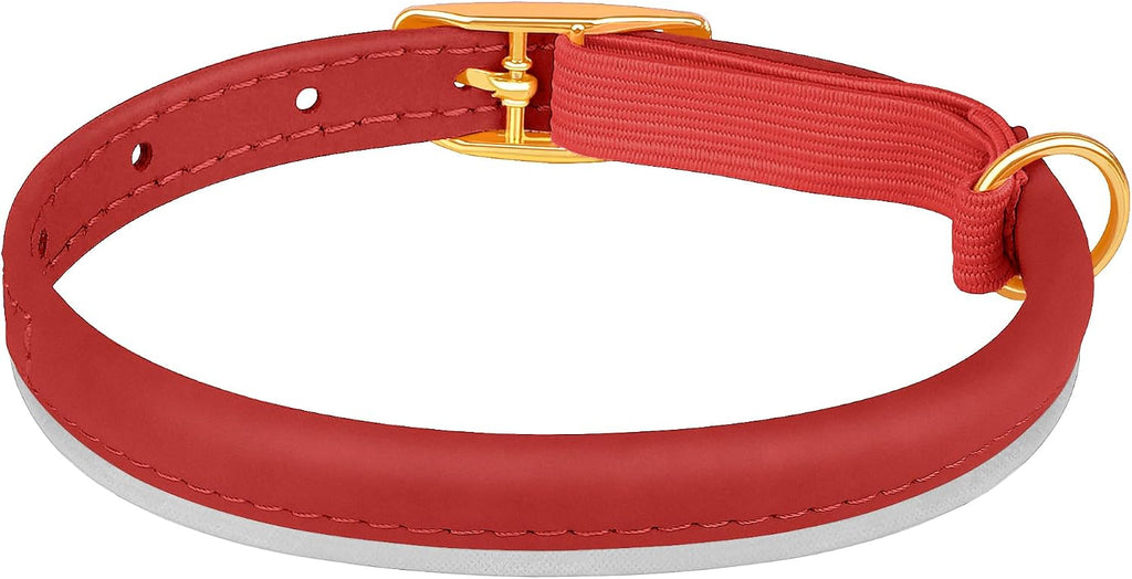 OOPSDOGGY Rolled Leather Cat Collar with Bell - Reflective Kitten Collar with Safety Elastic Strap - Adjustable Small Pe