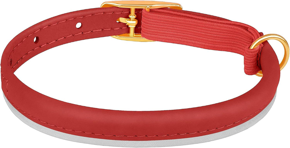 OOPSDOGGY Rolled Leather Cat Collar with Bell - Reflective Kitten Collar with Safety Elastic Strap - Adjustable Small Pe