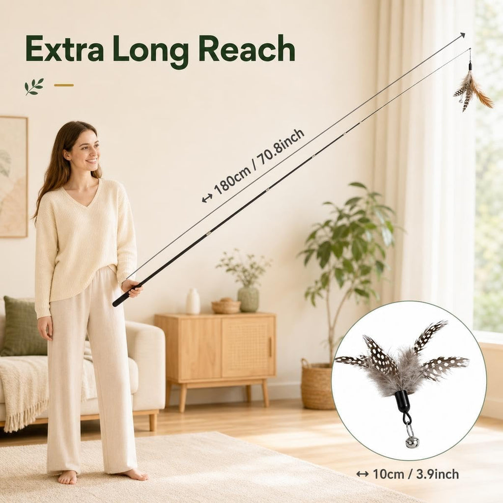 Interactive Cat Feather Wand Toy with 4 Feather Refills