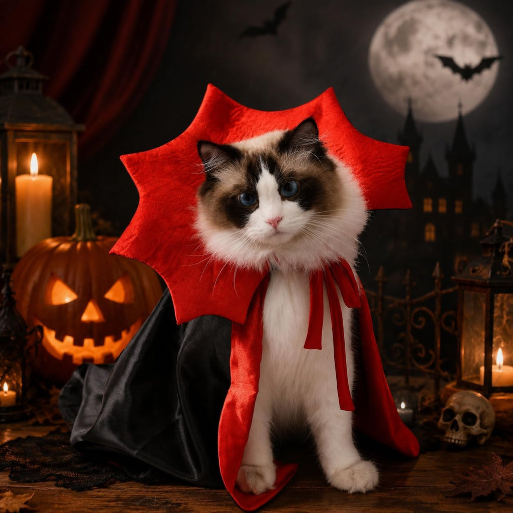 Dog Halloween Costumes for Small Medium Large Dogs Cats, Adjustable Cat Dog Vampire Costume Cloak Stand-Collar,Small Dog