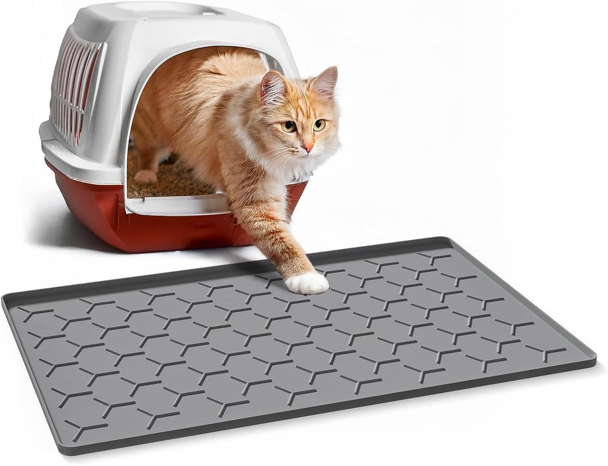 Silicone Cat Litter Mat 34×22 inch, Easy to Clean, Gray