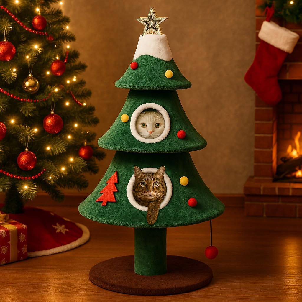 LUCKLIFE 63" Christmas Cat Tree Multi-Level Cat Condo Tower