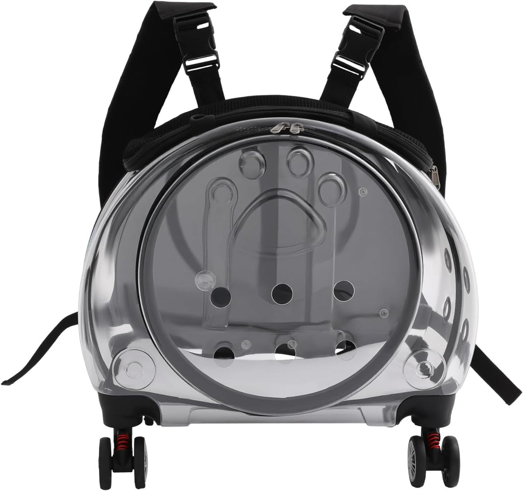 Cat Carrier with Wheels, Transparent Pet Trolley Case Pet Backpack, Black