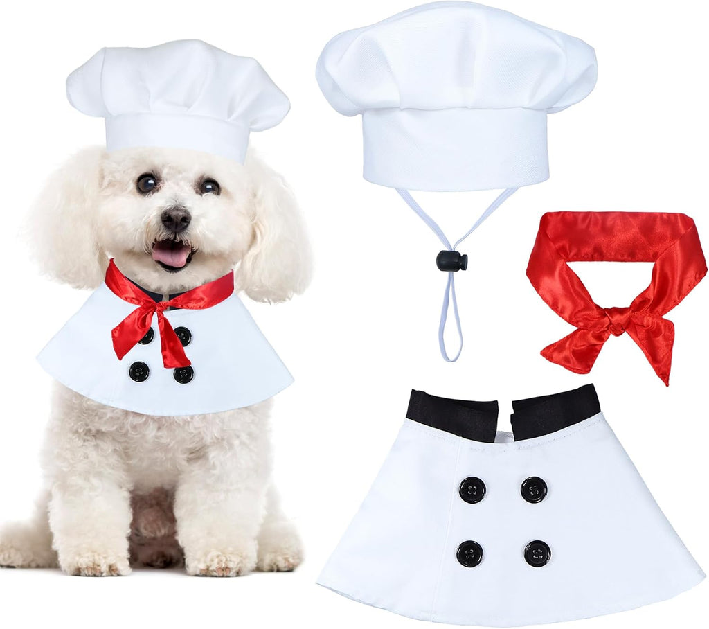 GOYOSWA Dog Halloween Costumes, Dog Chef Costume Chef Hat Clothes with Red Scarf Funny Holiday Clothes Outfit Halloween 